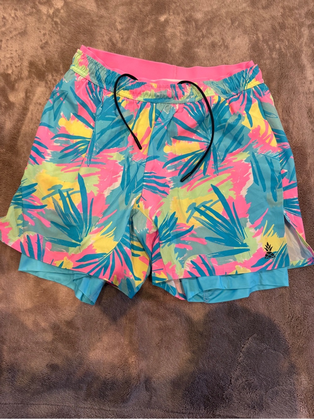 chubbies Men’s Tropical Swim Trunks - Pink, Turquoise & Yellow